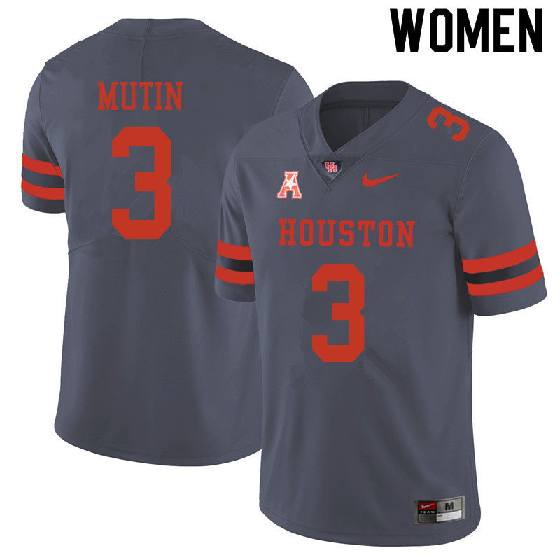 Women #3 Donavan Mutin Houston Cougars College Football Jerseys Sale-Gray